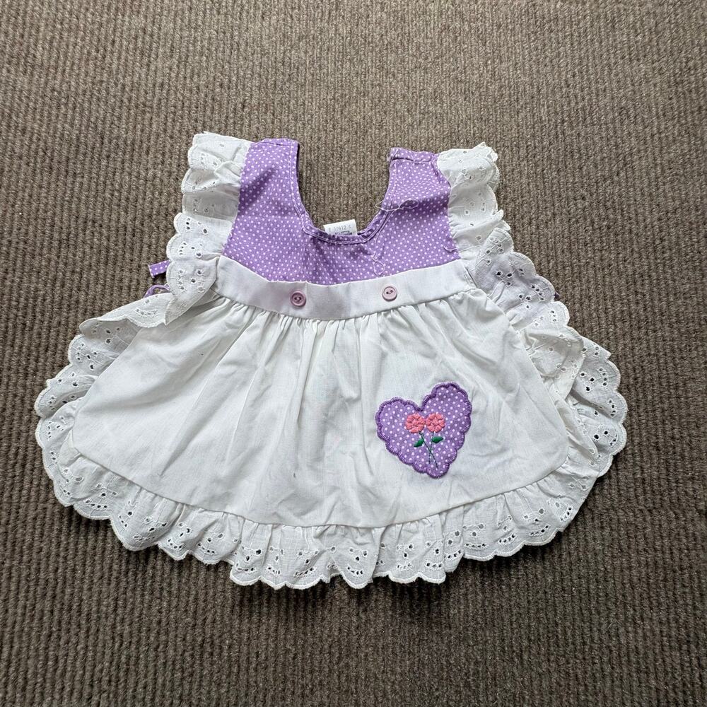 Vintage Baby Embroidered Purple Polka Dot Apron Dress size 18 months